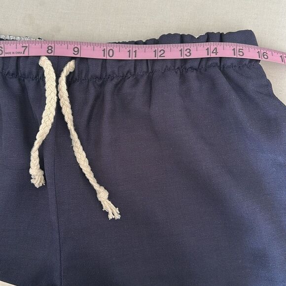 ZARA Women’s Navy Blue Rustic Linen Blend Drawstring Pants Size L - Picture 7 of 10